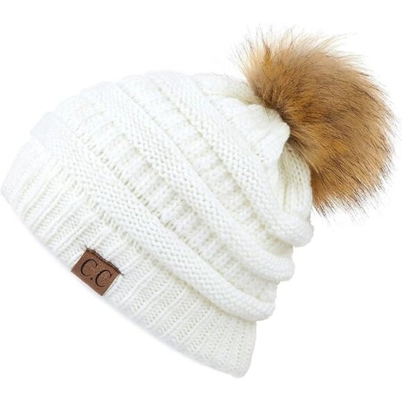 C.C. Boutique | Ribbed Knit Faux Fur Pom Beanie | New With Tags - Picture 1 of 6